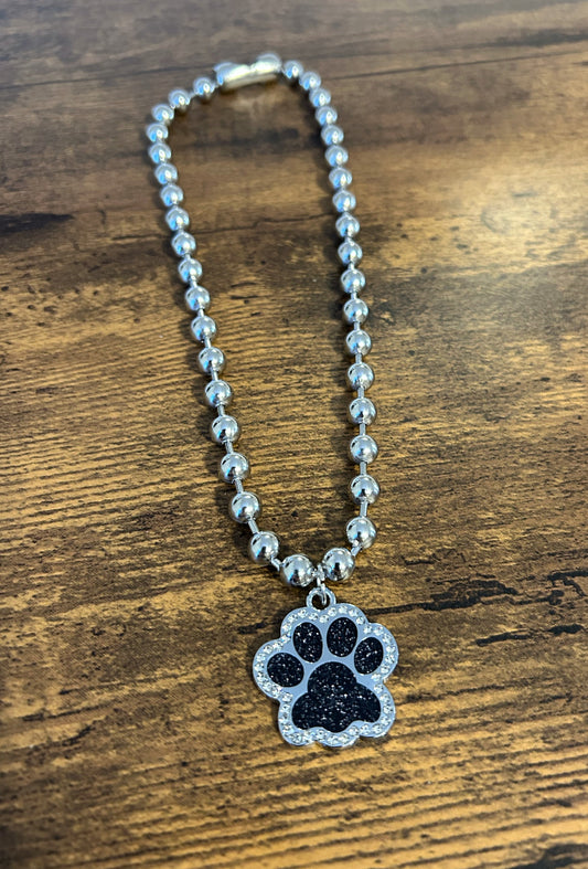 Rhinestone Paw Print necklace: Black