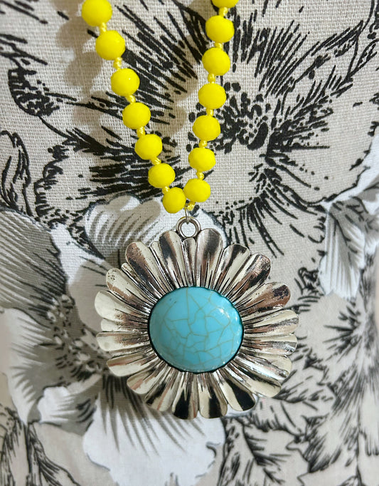 Yellow Flower Necklace Super Long Chain