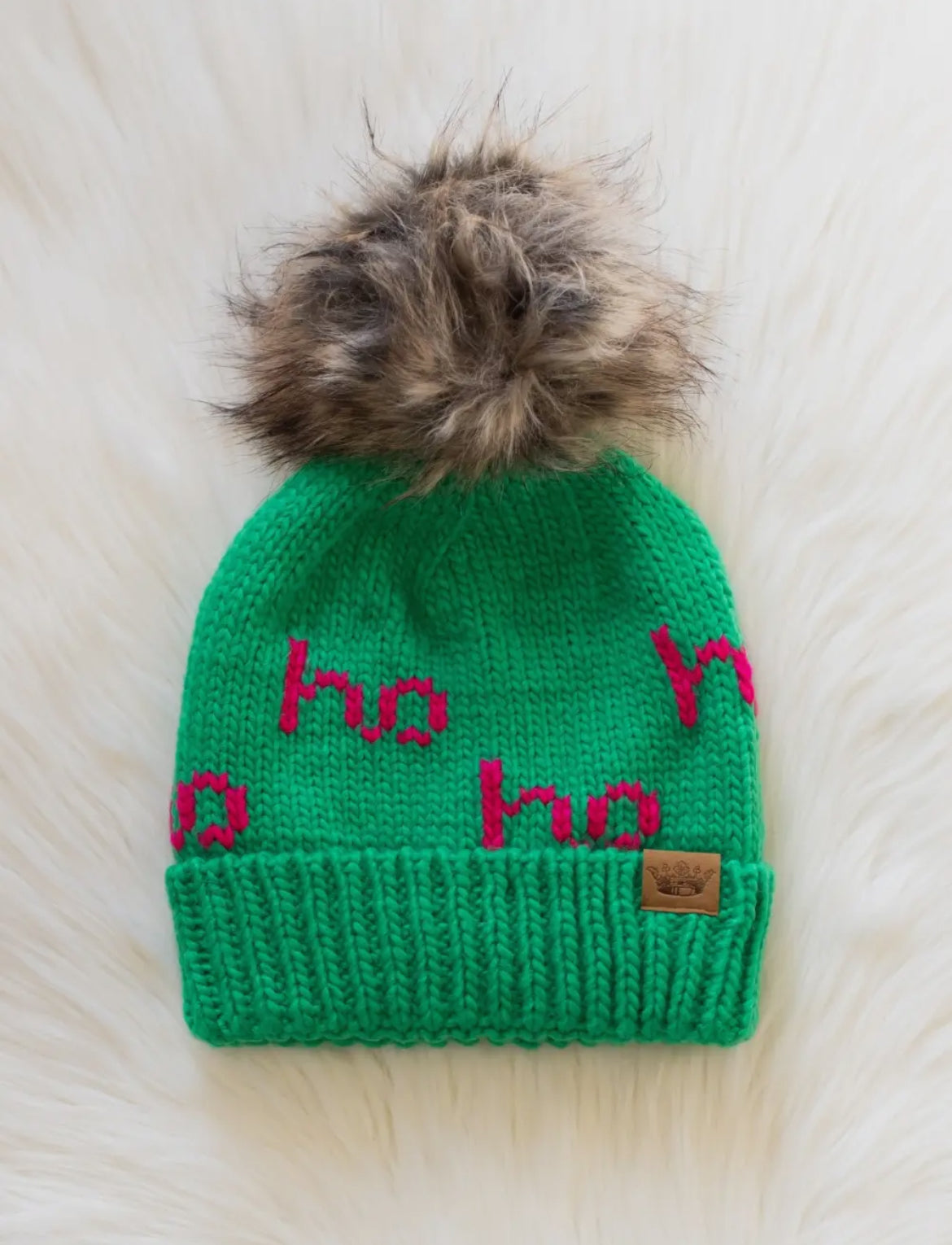 Green and pink Ho Ho Ho Pom Beanie