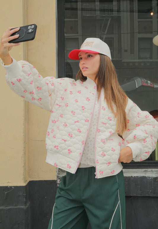 Floral Quilted Oversized Jacket: Pink
