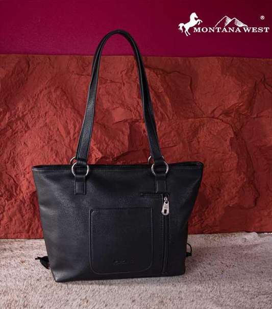 Montana West Embroidered Feather Concealed Carry Tote: Blk