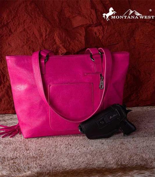 Montana West Embroidered Feather Concealed Carry Tote: Pink