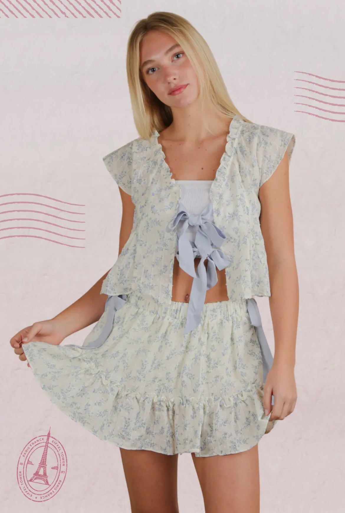 Blue Floral Bow Skort