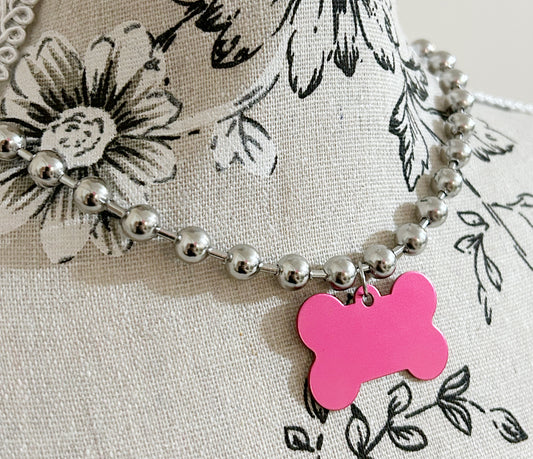 Bone Dog necklace: Hot Pink