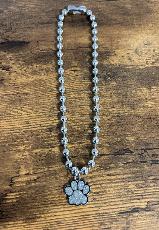 Glitter Paw Print necklace: Silver