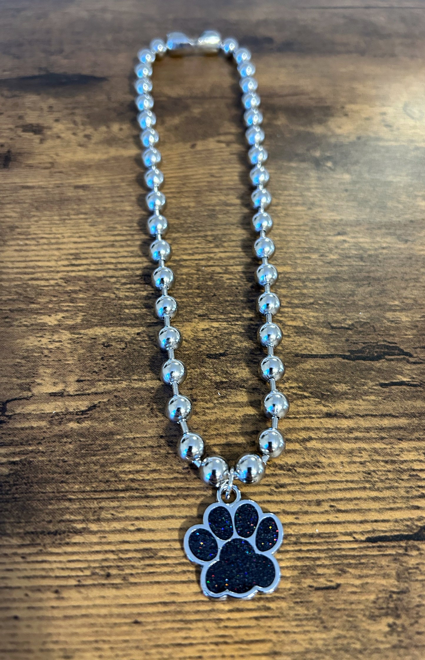 Glitter Paw Print necklace: Black