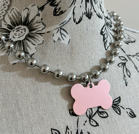 Bone Dog necklace: Pink