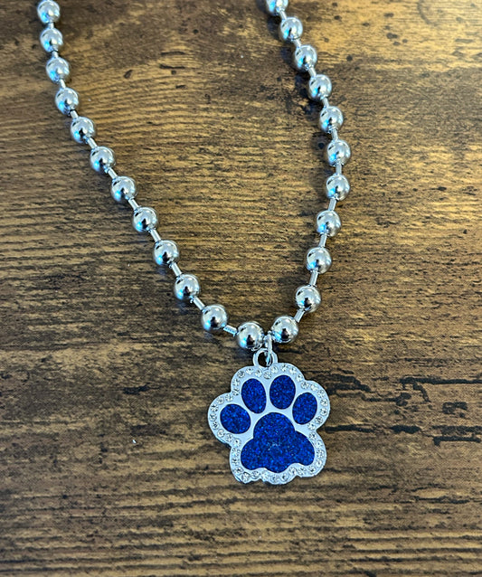 Rhinestone Paw Print necklace: Blue
