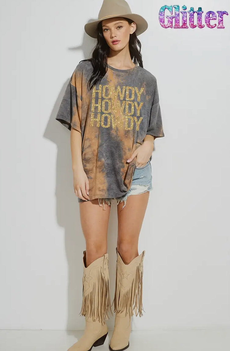 Howdy Tie-dye Glitter Oversized Top