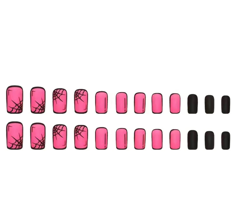 Cobweb Pink & Black Nails