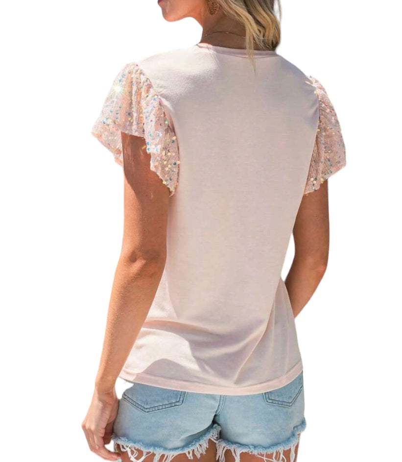 Sequin Flutter Sleeve Top