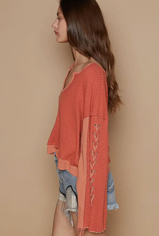 Cozy Corset sided tie long sleeve: rust