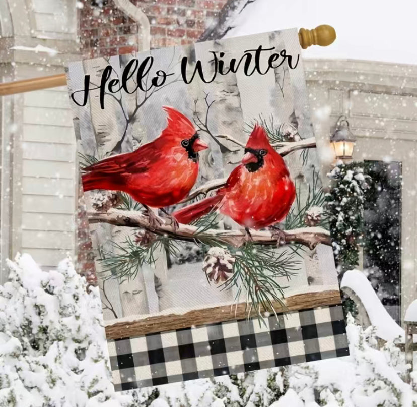 Hello Winter Cardinal Garden Flag
