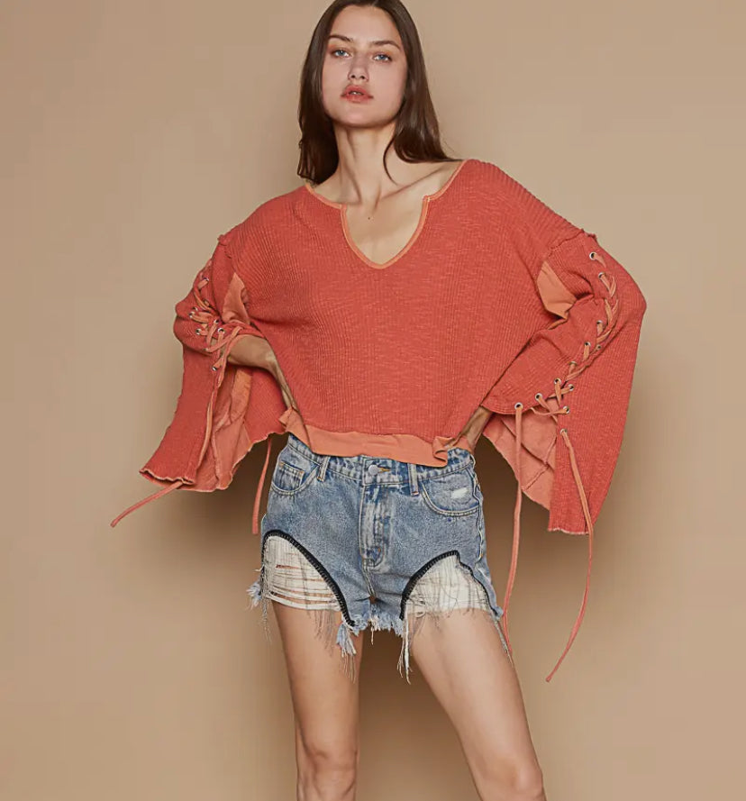 Cozy Corset sided tie long sleeve: rust
