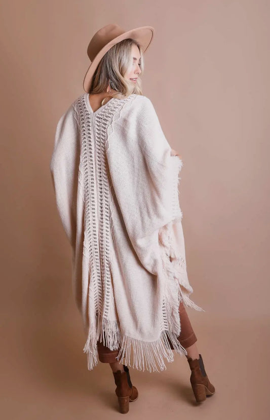 Bohemian Frayed Ruana: Beige