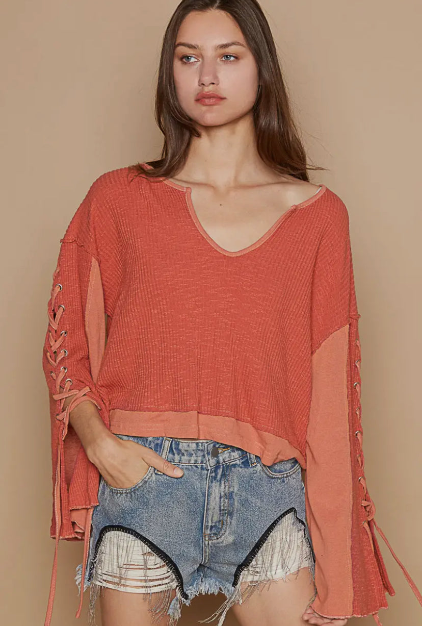 Cozy Corset sided tie long sleeve: rust