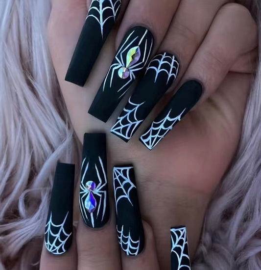 Rhinestone Spider Nails