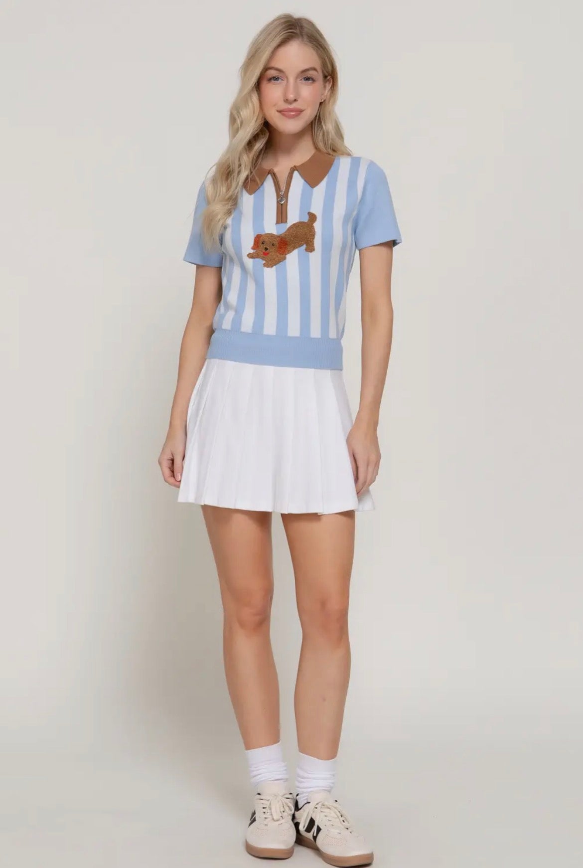 Blue Stripe Knit Polo Top