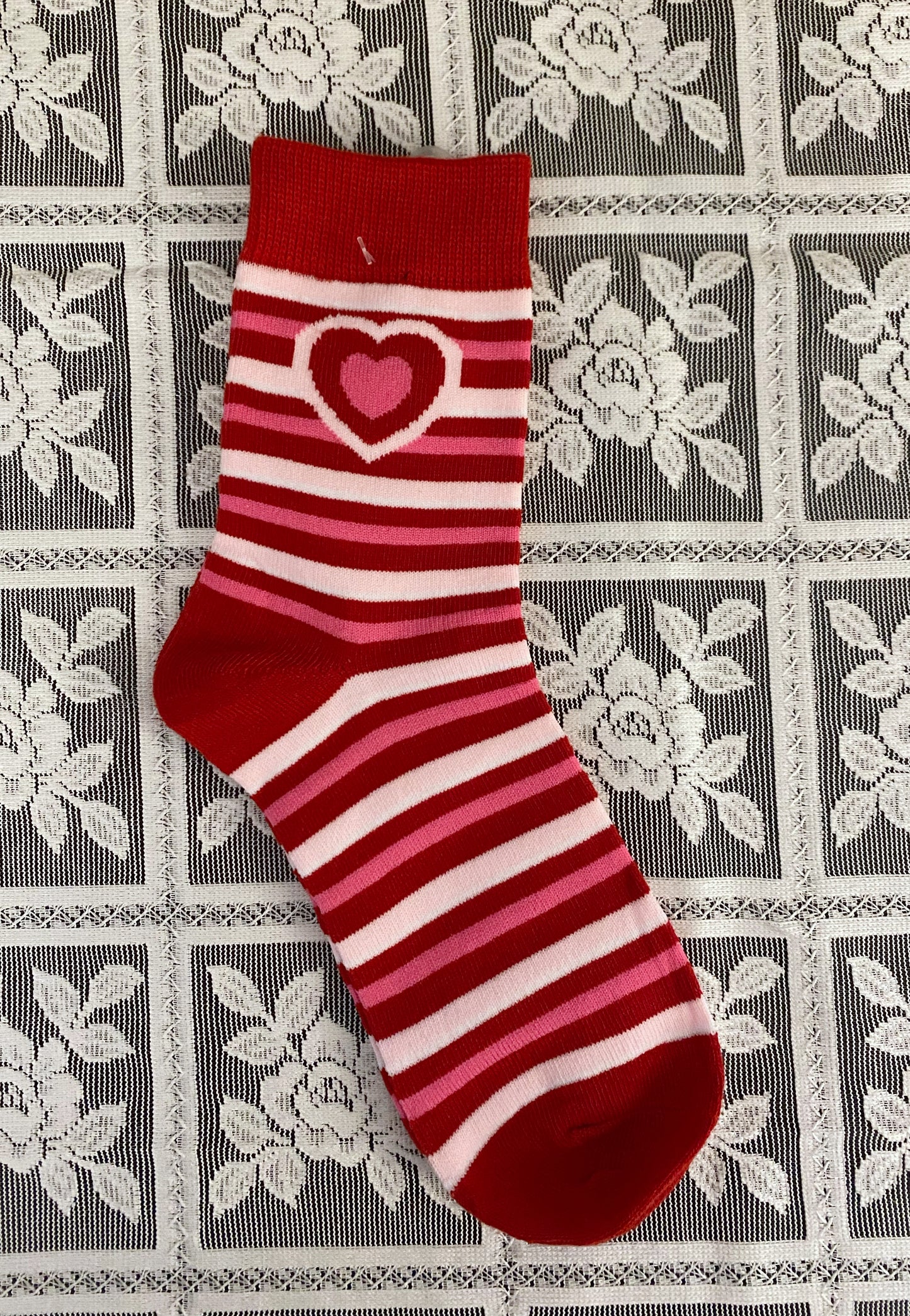 Red and pink stripe socks