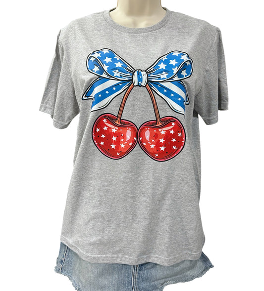 Red White & Blue Cherry Graphic Tee