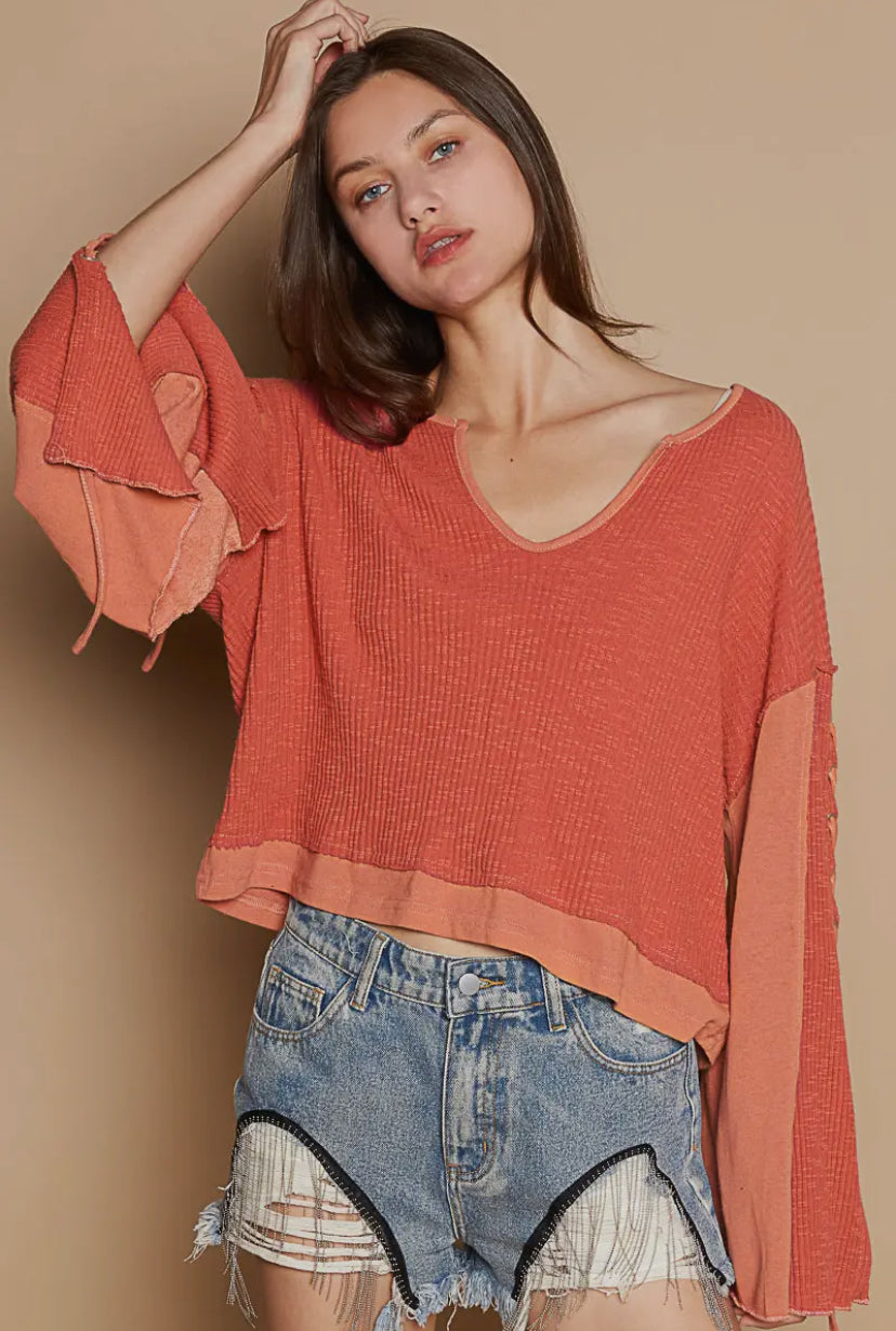 Cozy Corset sided tie long sleeve: rust