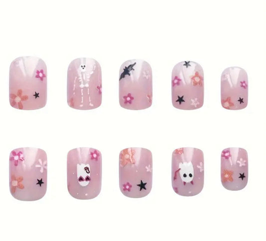 Pink Skeleton and Ghost Nails