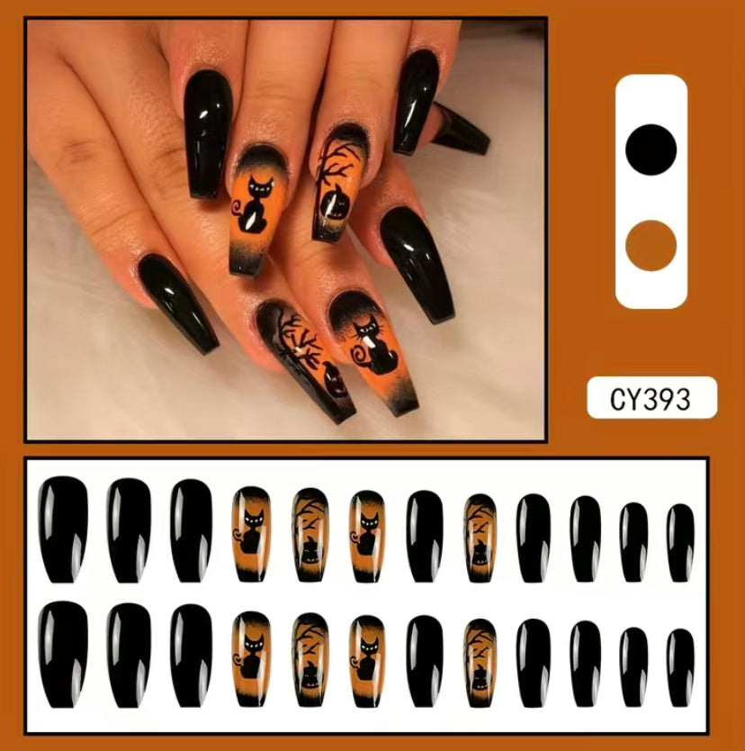 Dark Cat Halloween Nails