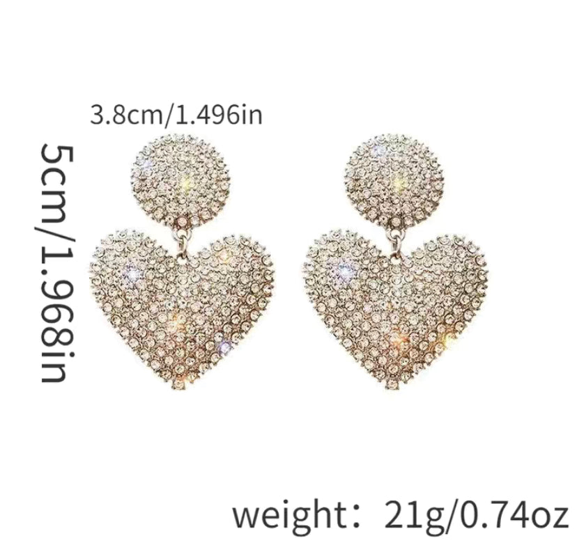 Bling Rhinestone Heart Earrings