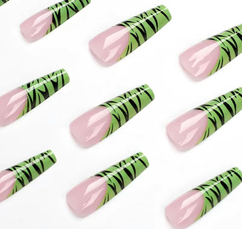 Green French Long Nails