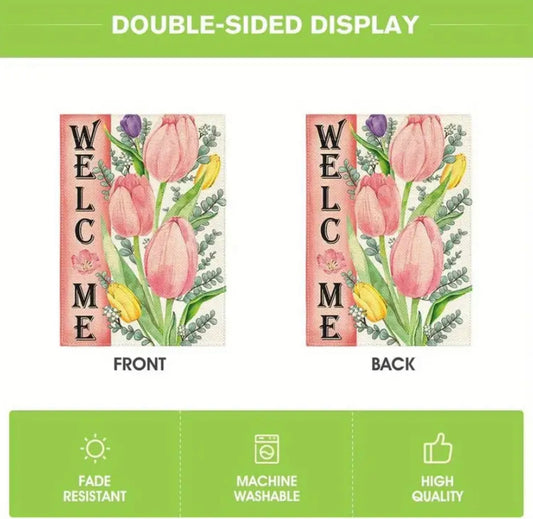 Tulips Welcome Garden Flag