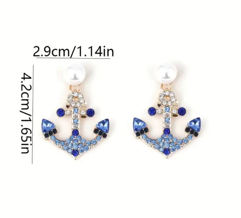 Rhinestone Anchor Earrings