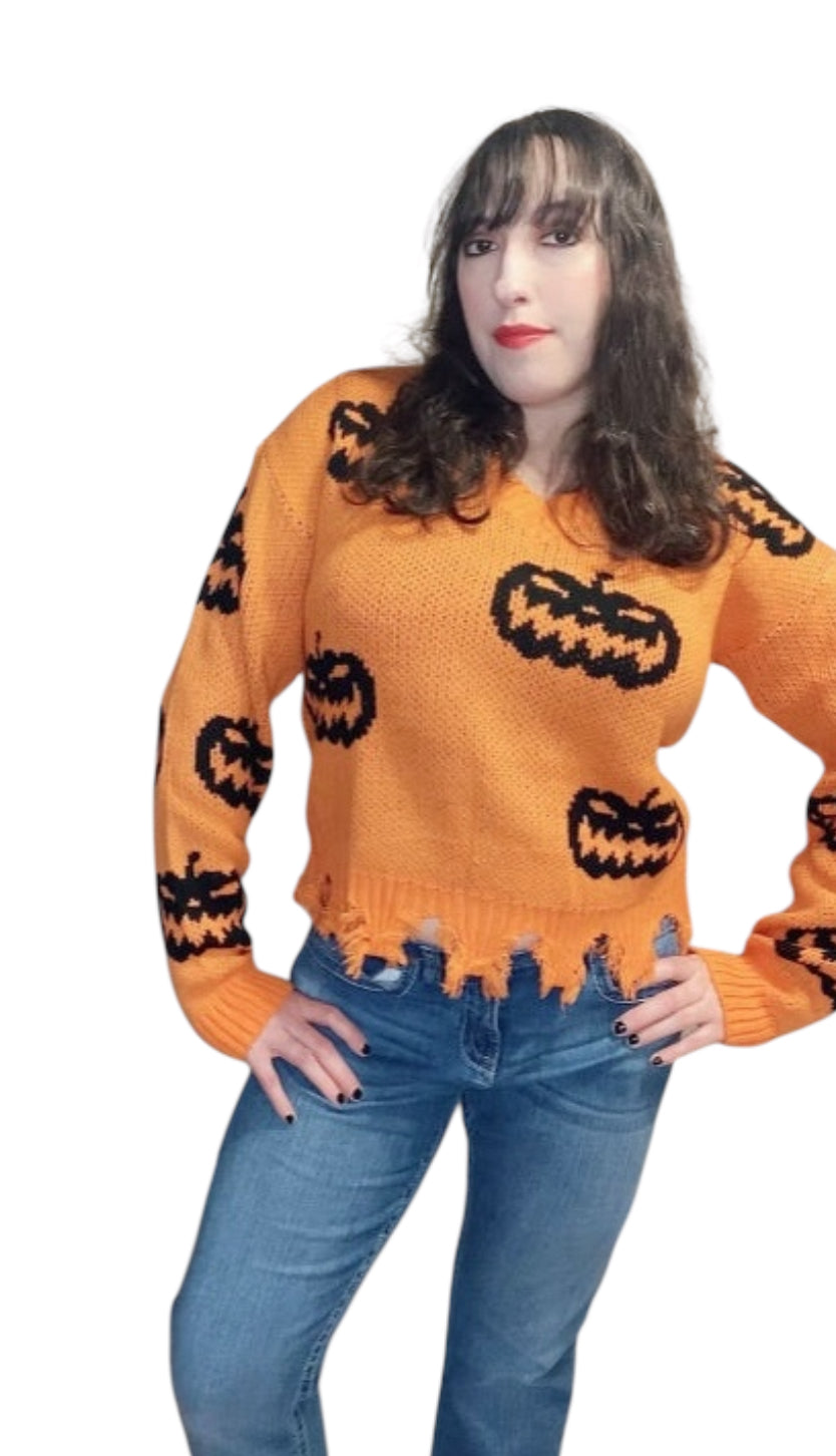 This is Halloween! Pumpkin Fray Sweater