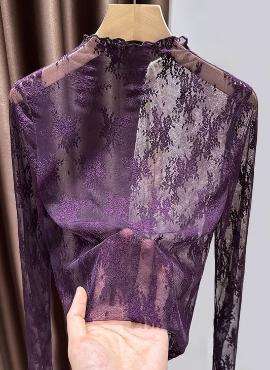 Purple Floral Mesh Top
