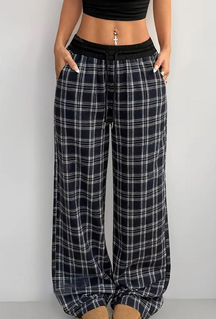 Plaid Wide Leg Pants