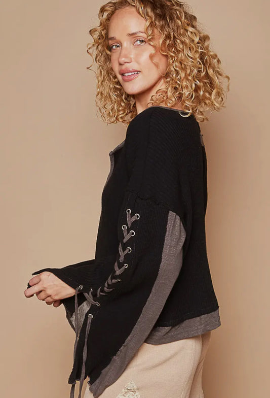 Cozy Corset sided long sleeve: black