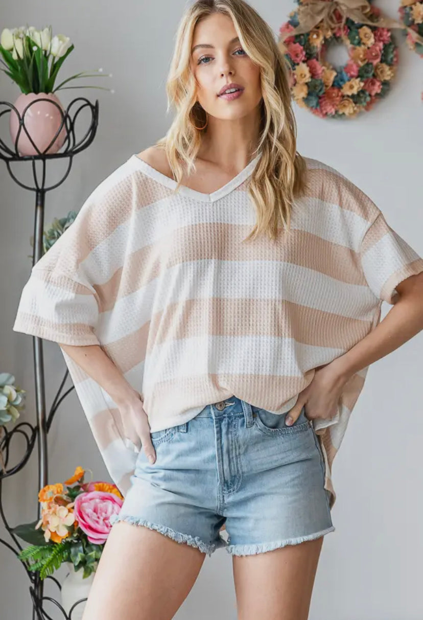 Sophia Stripe Oversized top: Beige