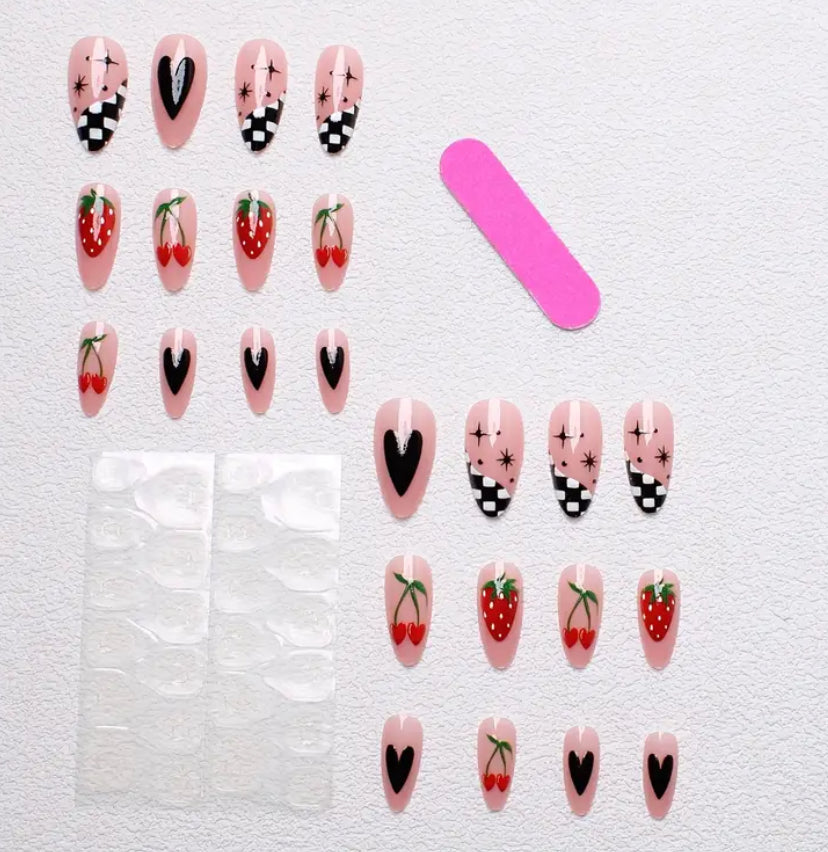 Strawberry Checkered Nails