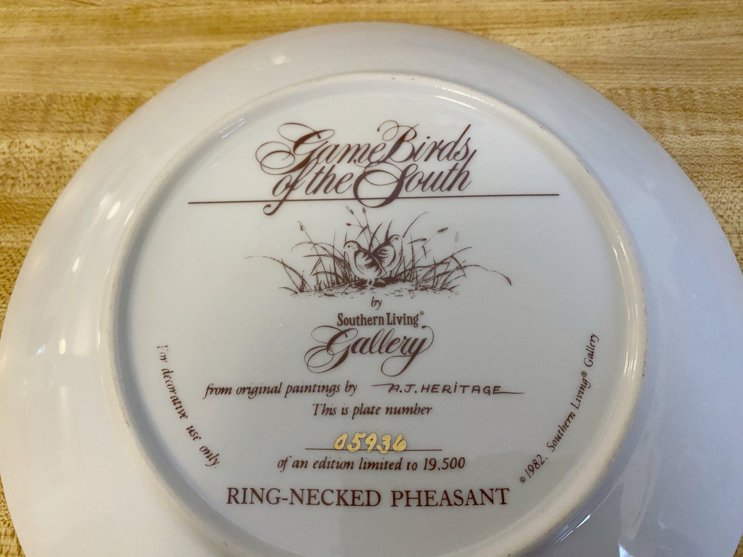 Game Birds of the South Decorative Plate: Ring-Necked Pheasant