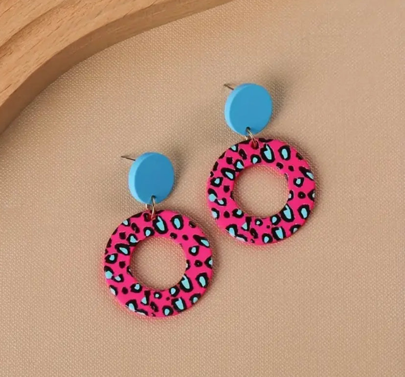 Pink Leopard Earrings