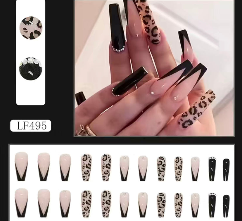 Black Leopard Bling Nails