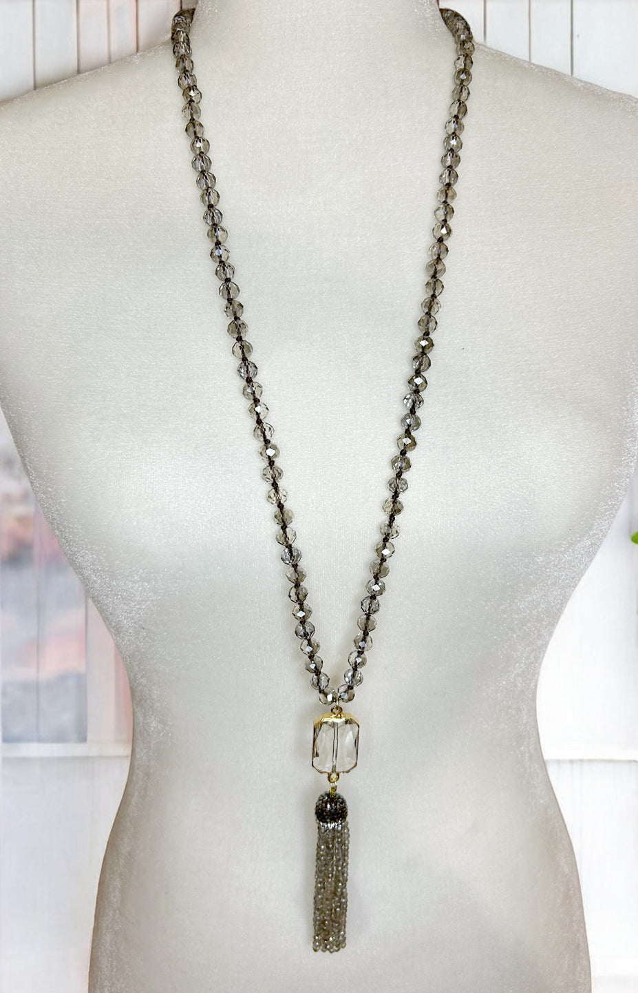 Boho Tassel Necklace: Gray