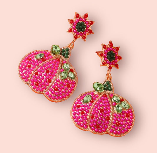 Pumpkin Rhinestone Earrings: pink