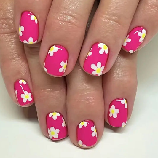 Pink Daisy Nails