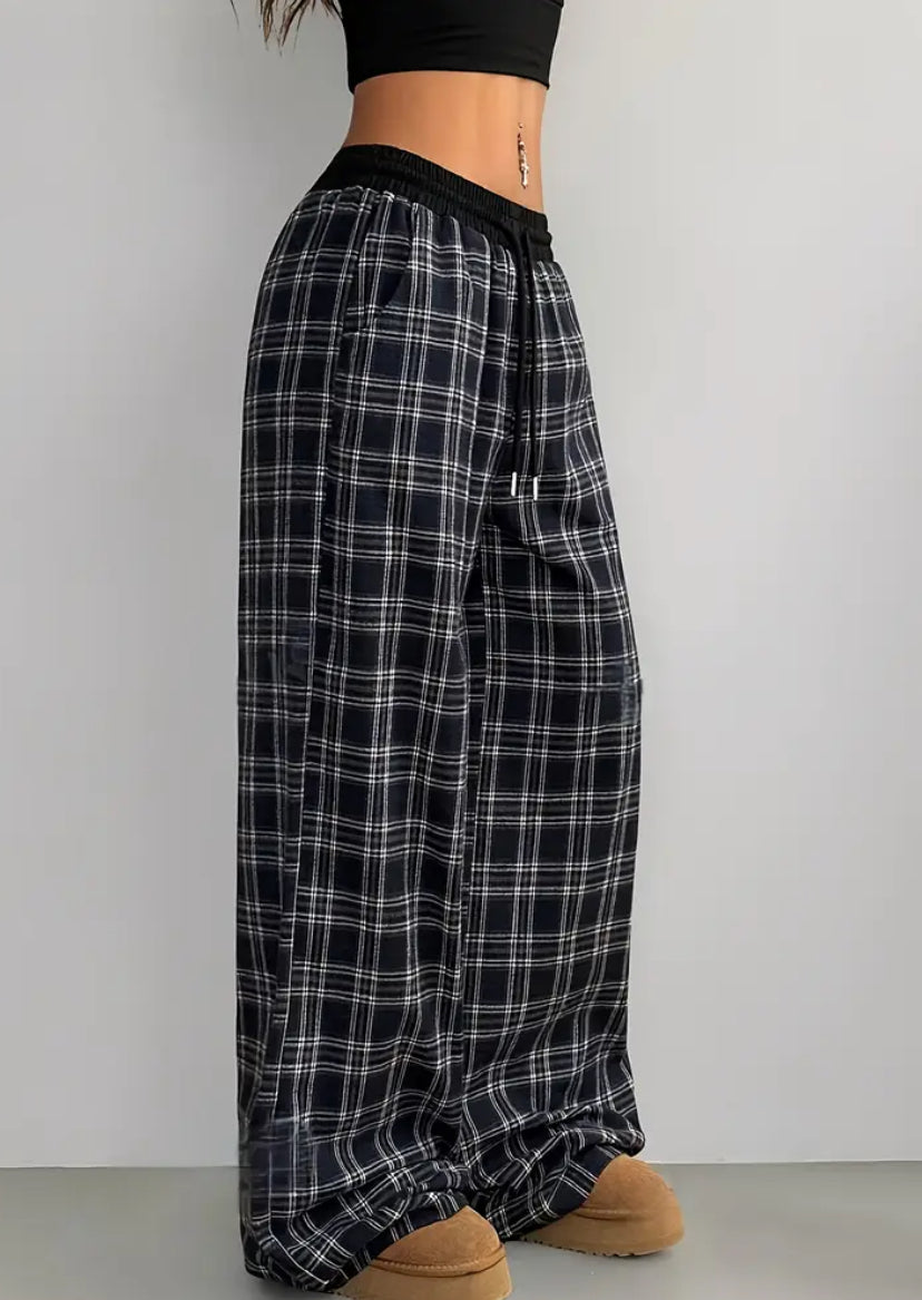 Plaid Wide Leg Pants