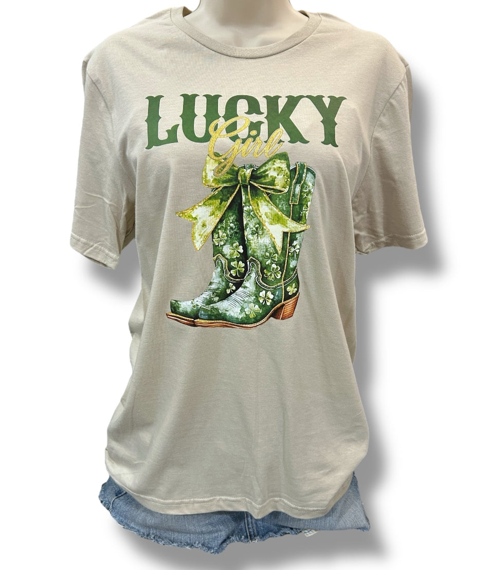 Lucky Girl Cowboy Boots Graphic Tee