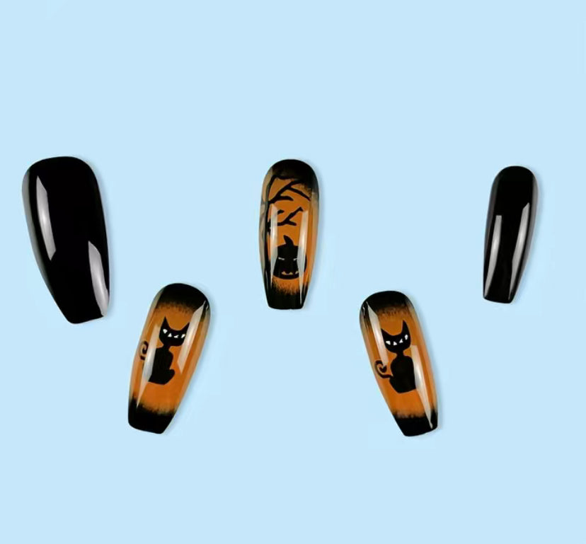 Dark Cat Halloween Nails