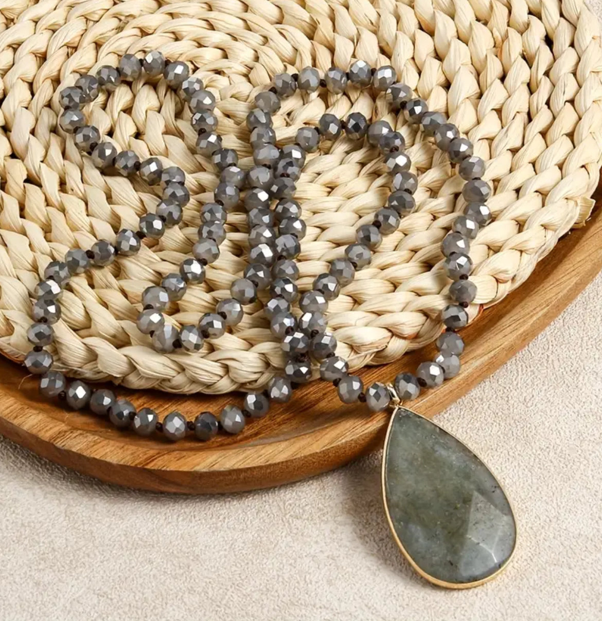 Boho teardrop Necklace: gray
