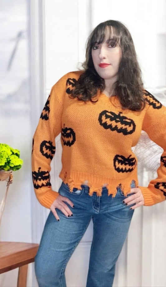 This is Halloween! Pumpkin Fray Sweater