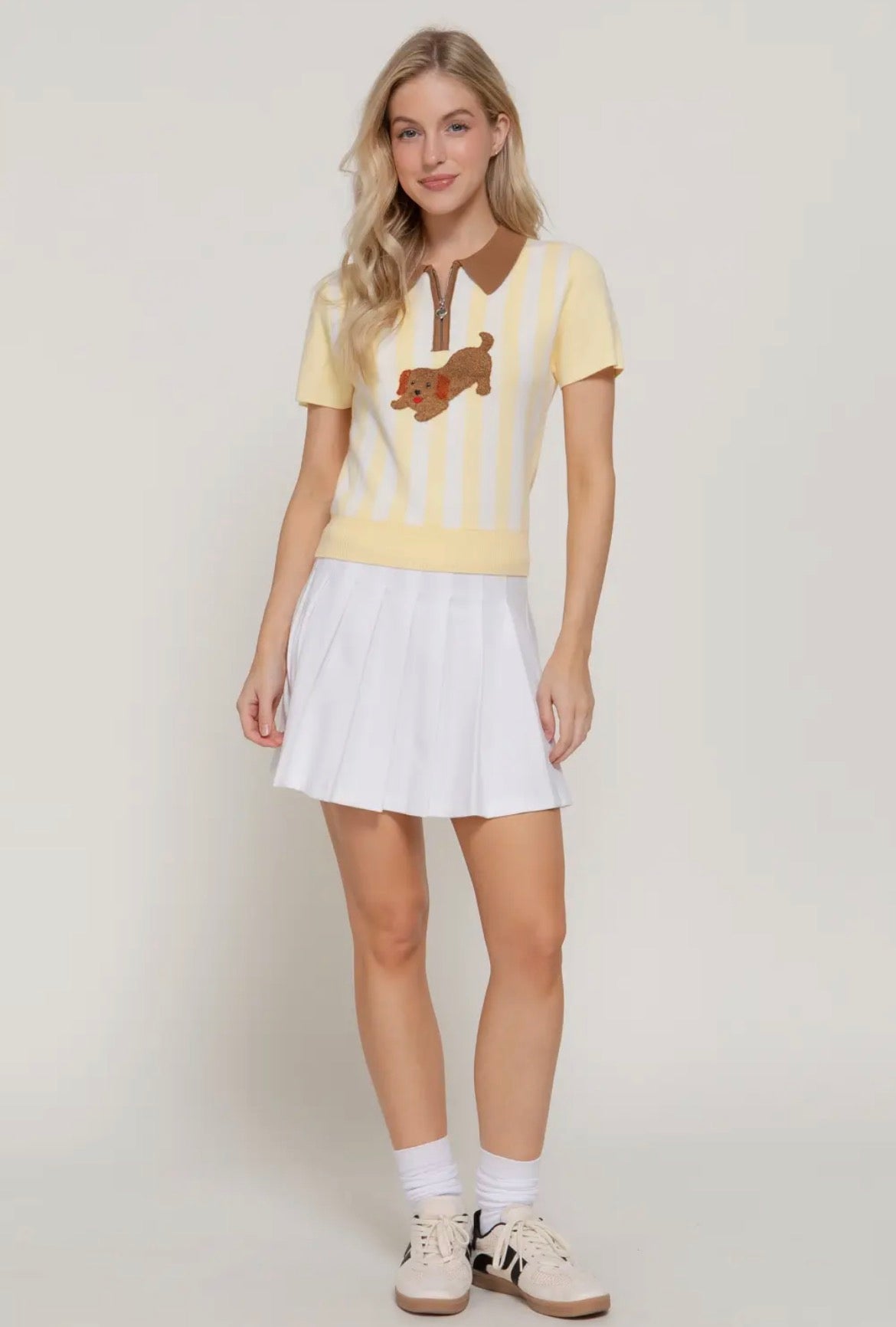 Yellow Stripe Knit Polo Top