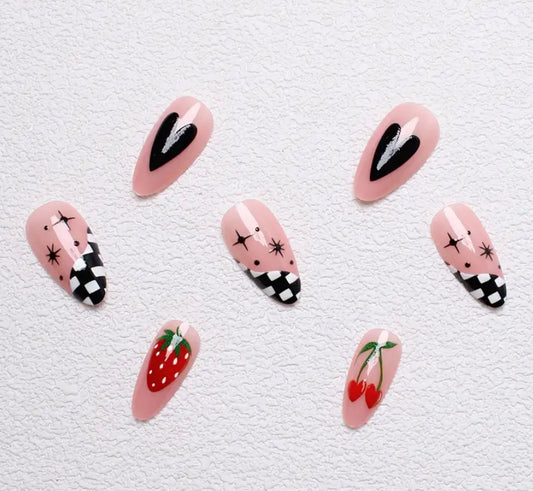Strawberry Checkered Nails